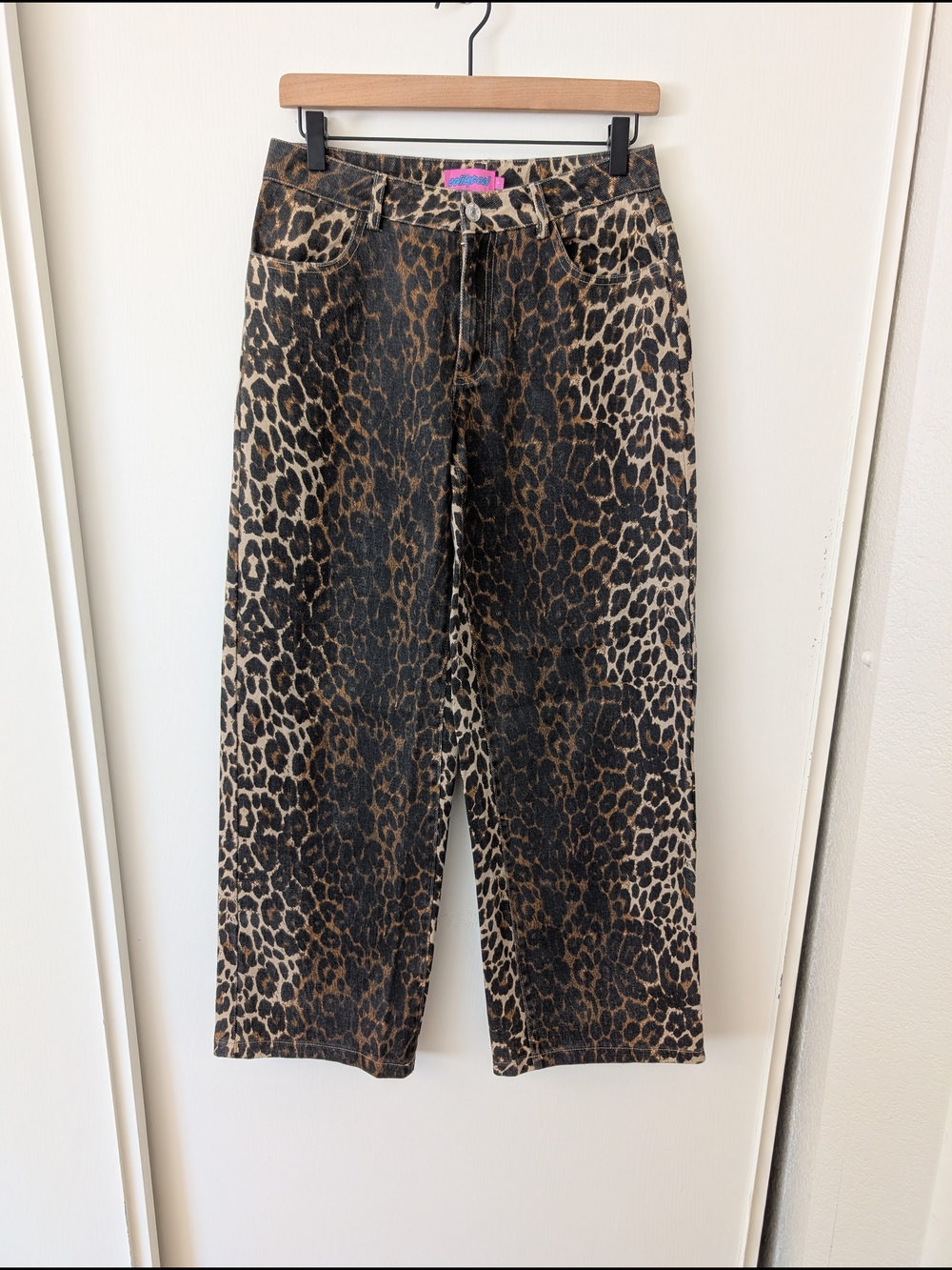 Edikted Womens Small Leopard Printed Low Rise Baggy Jeans 100% Cotton Chic Y2K